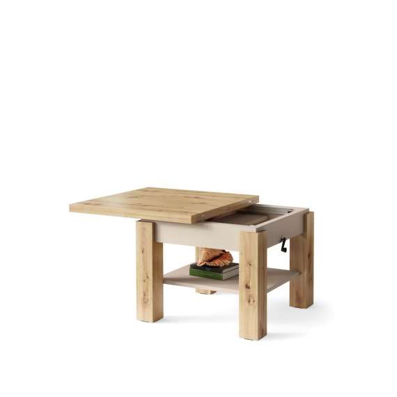 Sofabord CLEO - 75-150x75 cm - eik artisan - champagne beige - hev/senk