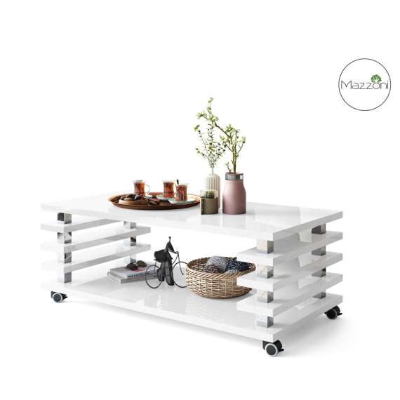 Sofabord PORTO - 120x60 cm - hvit høyglans - spiler