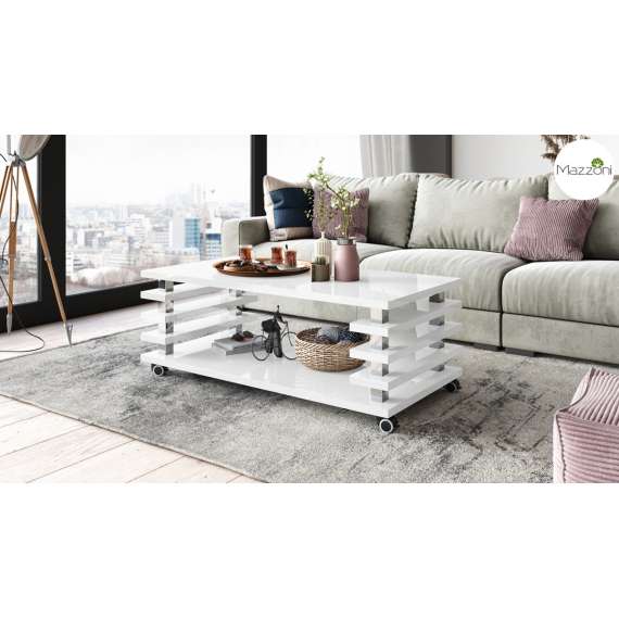 Sofabord PORTO - 120x60 cm - hvit høyglans - spiler