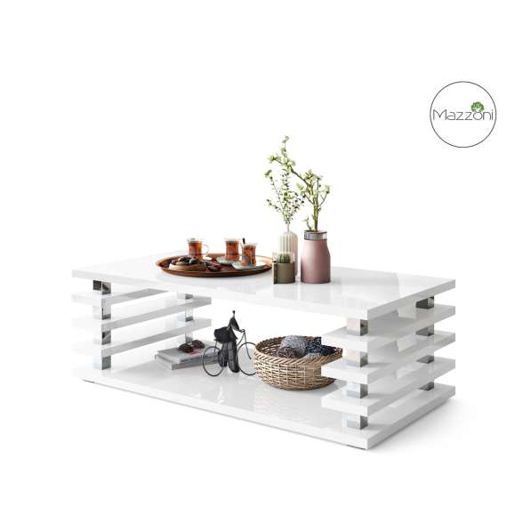 Sofabord PORTO - 120x60 cm - hvit høyglans - spiler