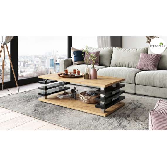 Sofabord PORTO - 120x60 cm - eik artisan - svart høyglans spiler