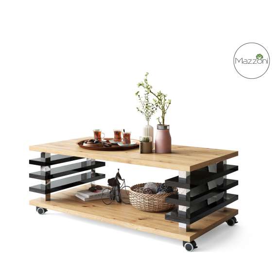 Sofabord PORTO - 120x60 cm - eik artisan - svart høyglans spiler