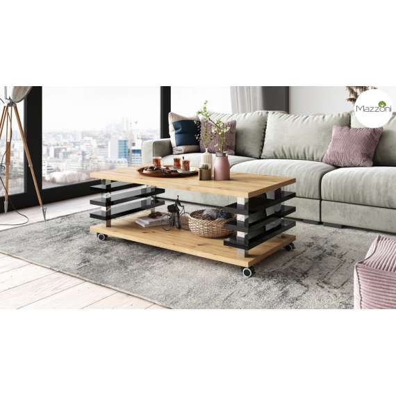 Sofabord PORTO - 120x60 cm - eik artisan - svart høyglans spiler