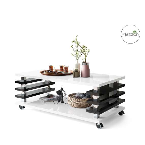 Sofabord PORTO - 120x60 cm - hvit høyglans - svart høyglans spiler