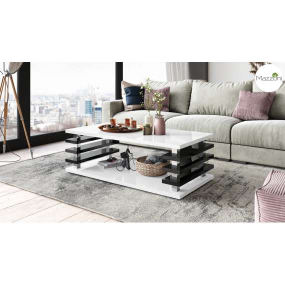 Sofabord PORTO - 120x60 cm - hvit høyglans - svart høyglans spiler