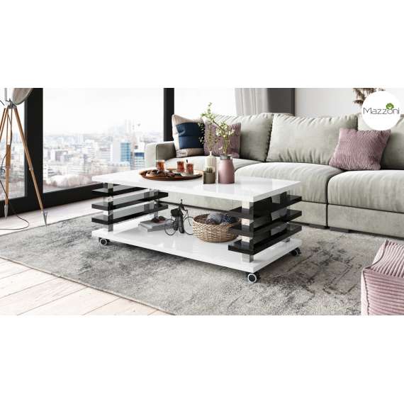 Sofabord PORTO - 120x60 cm - hvit høyglans - svart høyglans spiler