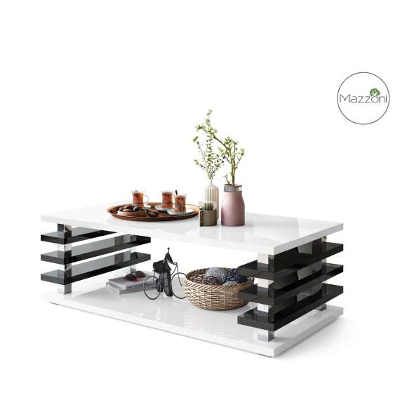 Sofabord PORTO - 120x60 cm - hvit høyglans - svart høyglans spiler