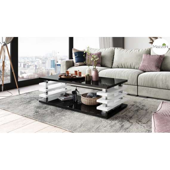 Sofabord PORTO - 120x60 cm - svart høyglans - hvit høyglans spiler