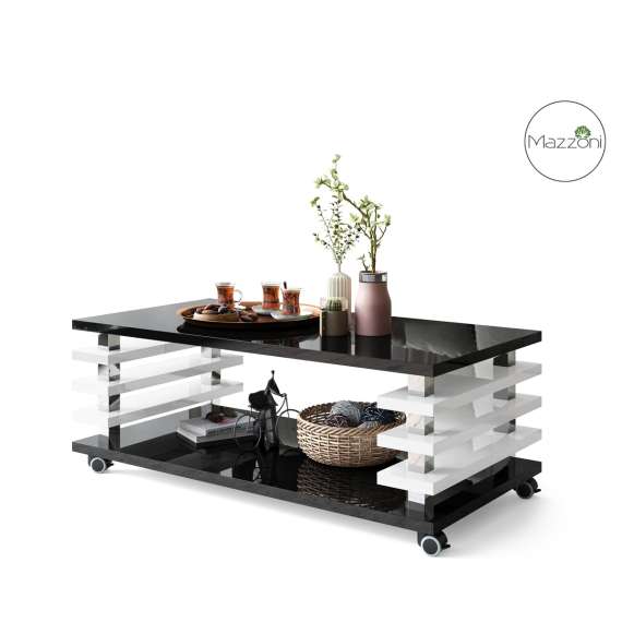 Sofabord PORTO - 120x60 cm - svart høyglans - hvit høyglans spiler