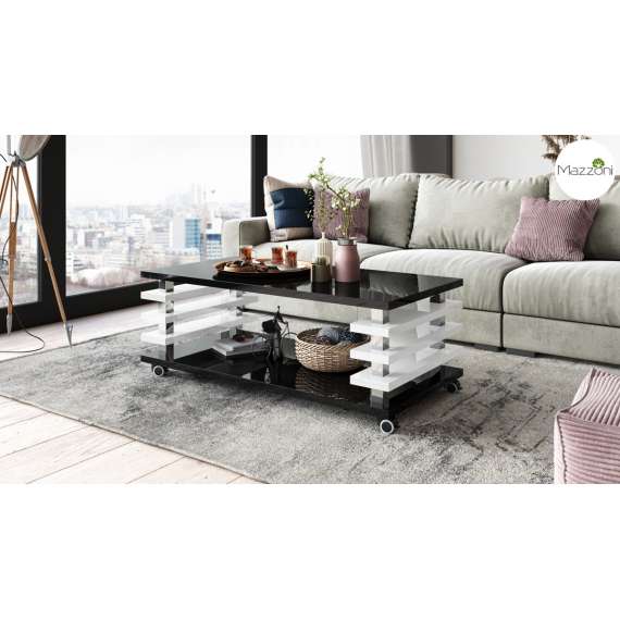 Sofabord PORTO - 120x60 cm - svart høyglans - hvit høyglans spiler