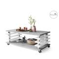 Sofabord PORTO - 120x60 cm - betong lys - hvit høyglans spiler