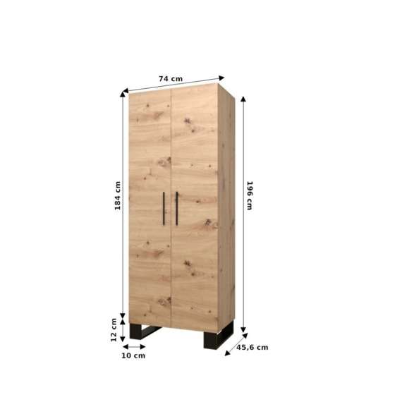 Garderobeskap ARTIN 74x196 cm - eik artisan - 2 dører