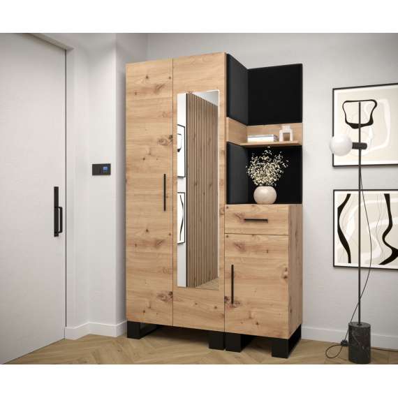 Garderobeskap ARTIN 74x196 cm - eik artisan - 2 dører - speil