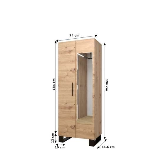 Garderobeskap ARTIN 74x196 cm - eik artisan - 2 dører - speil