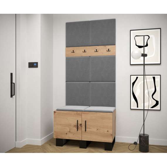 Entresett ARTIN 4 - 84x196 cm - eik artisan + polstred panel