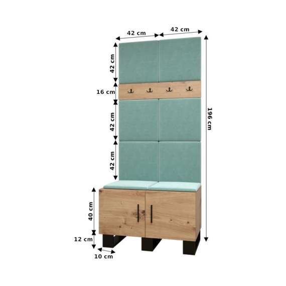 Entresett ARTIN 4 - 84x196 cm - eik artisan + polstred panel