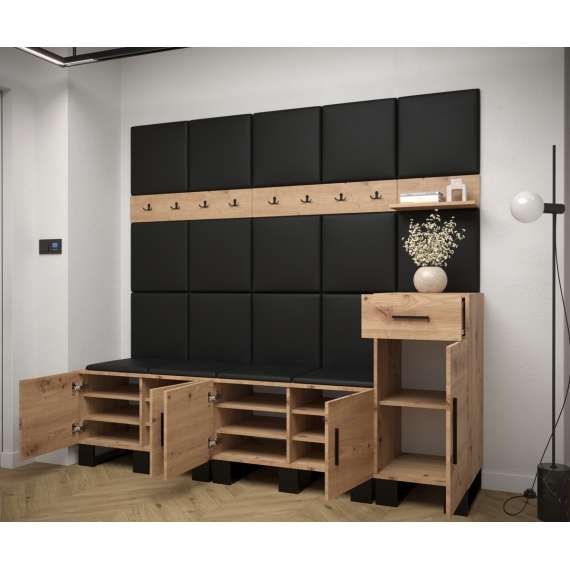 Entresett ARTIN 8 - 210x196 cm - eik artisan + polstred panel