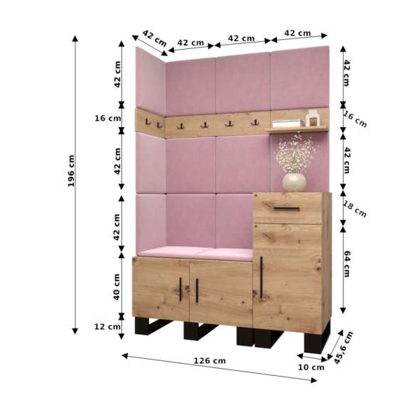 Entresett ARTIN 10 - 126x196 cm - eik artisan - polstred panel