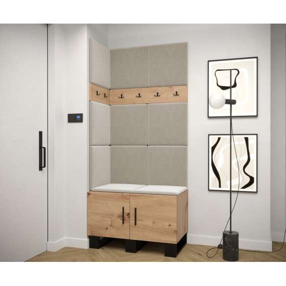 Entresett ARTIN 11 - 84x196 cm - eik artisan + polstred panel