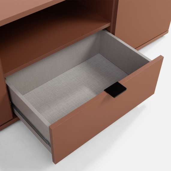 Tv-benk GANY - 130x44 cm - terrakota - 2 dører - 1 skuff