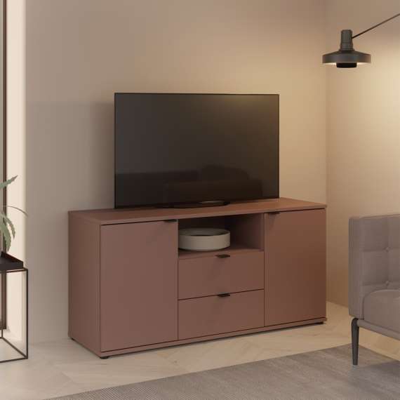 Tv-benk GANY - 130x63 cm - terrakota - 2 dører - 2 skuffer