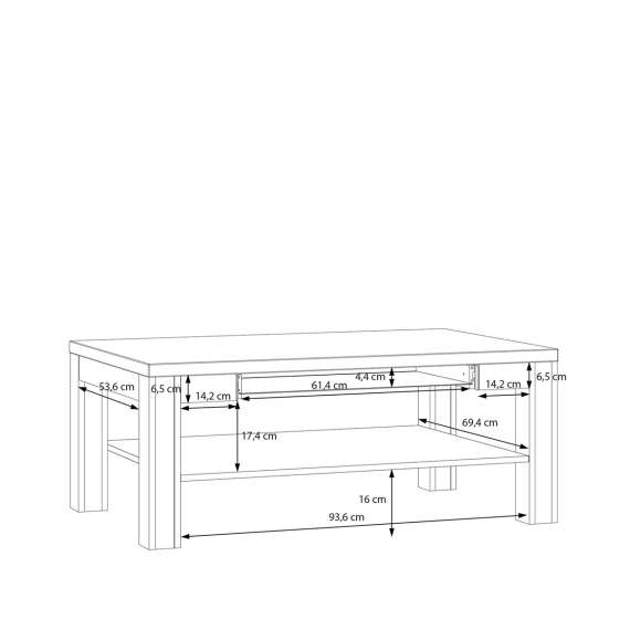 Sofabord INORI - 100x70 cm - eik mauvella - skuff
