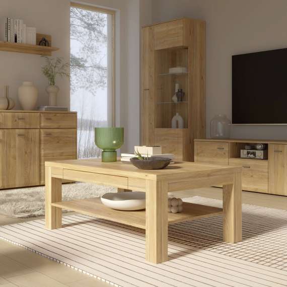 Sofabord INORI - 100x70 cm - eik mauvella - skuff