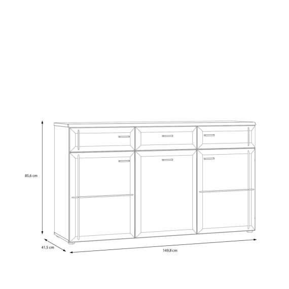 Skjenk INORI - 150x86 cm - 3 dører - 3 skuffer - eik mauvella