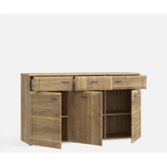 Skjenk INORI - 150x86 cm - 3 dører - 3 skuffer - eik mauvella