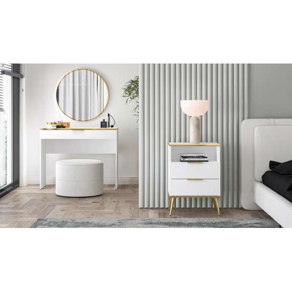 Nattbord VINTERBO - 50x70 cm - hvit matt - 2 skuffer - metall bein