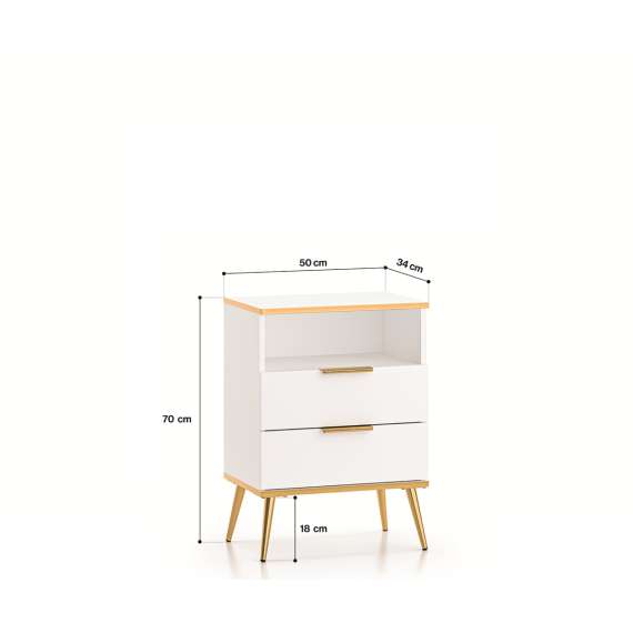 Nattbord VINTERBO - 50x70 cm - hvit matt - 2 skuffer - metall bein