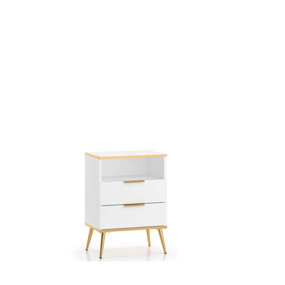 Nattbord VINTERBO - 50x70 cm - hvit matt - 2 skuffer - metall bein