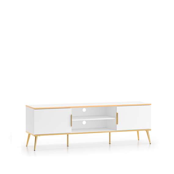 Tv-benk VINTERBO - 160x53 cm - hvit matt - 2 dører - metall bein