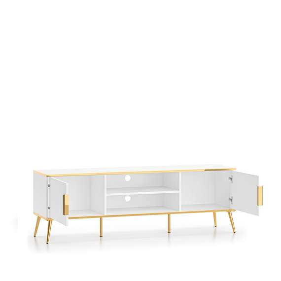 Tv-benk VINTERBO - 160x53 cm - hvit matt - 2 dører - metall bein