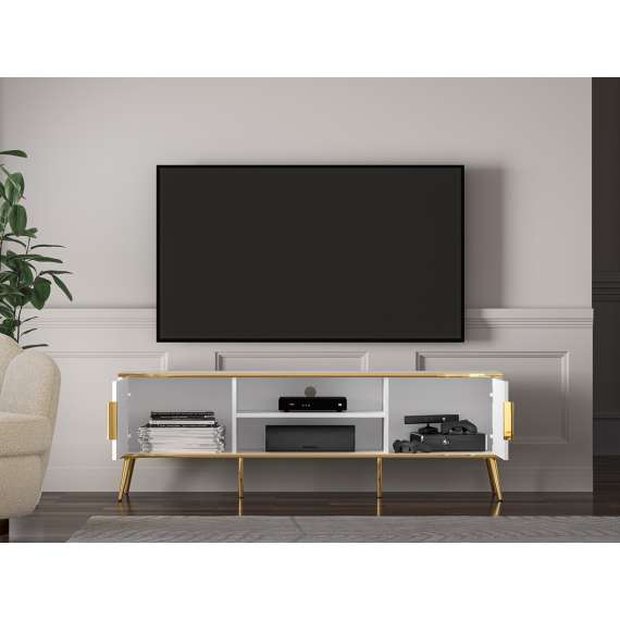 Tv-benk VINTERBO - 160x53 cm - hvit matt - 2 dører - metall bein