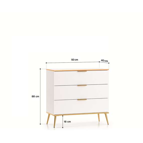 Skjenk VINTERBO - 92x88 cm - hvit matt - 3 skuffer - metall bein