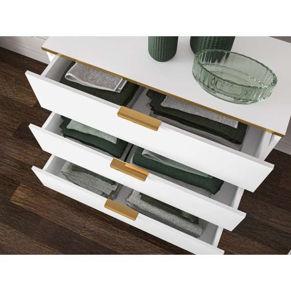 Skjenk VINTERBO - 92x88 cm - hvit matt - 3 skuffer - metall bein