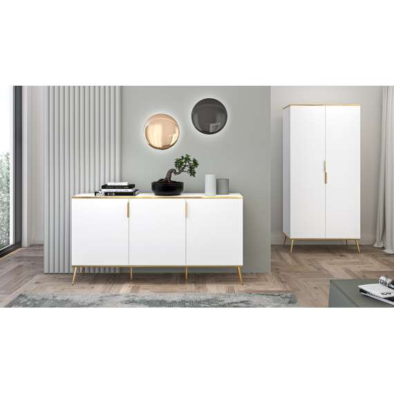 Skjenk VINTERBO - 170x88 cm - hvit matt - 3 dører - metall bein