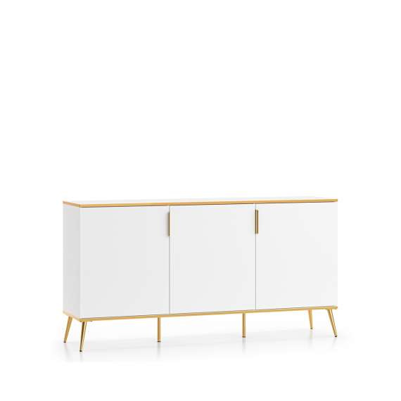 Skjenk VINTERBO - 170x88 cm - hvit matt - 3 dører - metall bein