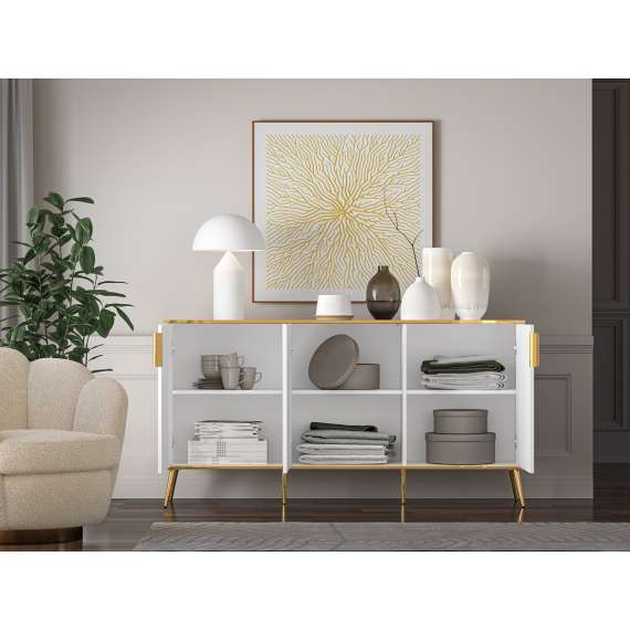 Skjenk VINTERBO - 170x88 cm - hvit matt - 3 dører - metall bein