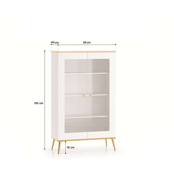 Vitrineskap VINTERBO - 92x152 cm - hvit matt - 2 dører - metall bein