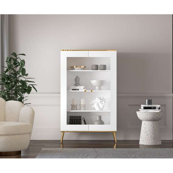 Vitrineskap VINTERBO - 92x152 cm - hvit matt - 2 dører - metall bein