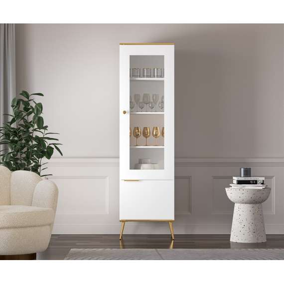 Vitrineskap VINTERBO - 55x195 cm - hvit matt - 2 dører - metall bein