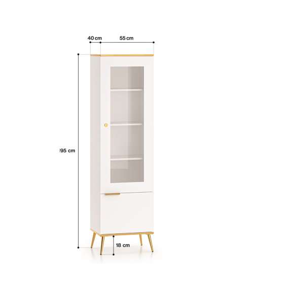 Vitrineskap VINTERBO - 55x195 cm - hvit matt - 2 dører - metall bein