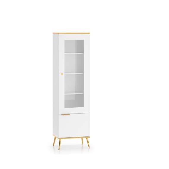 Vitrineskap VINTERBO - 55x195 cm - hvit matt - 2 dører - metall bein