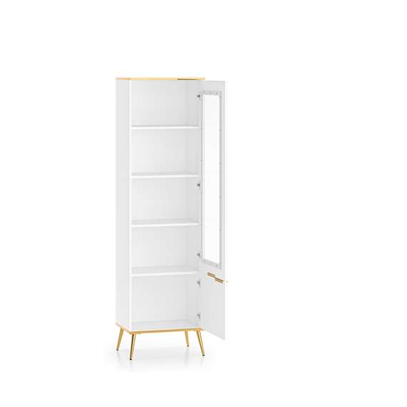 Vitrineskap VINTERBO - 55x195 cm - hvit matt - 2 dører - metall bein