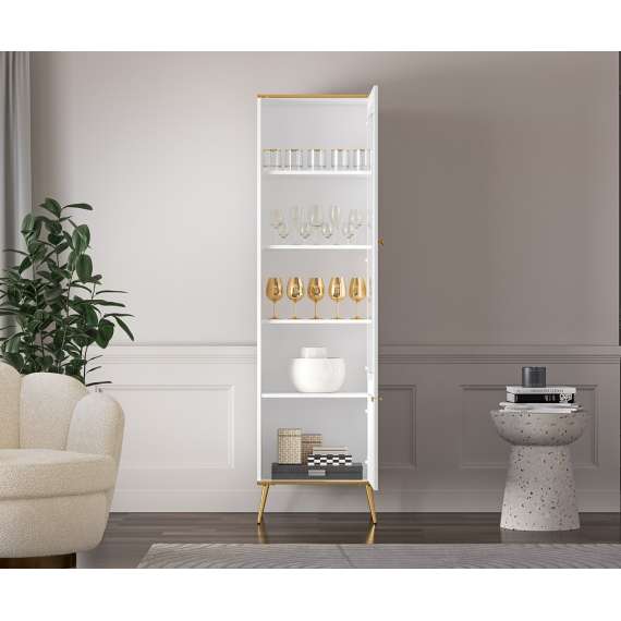 Vitrineskap VINTERBO - 55x195 cm - hvit matt - 2 dører - metall bein