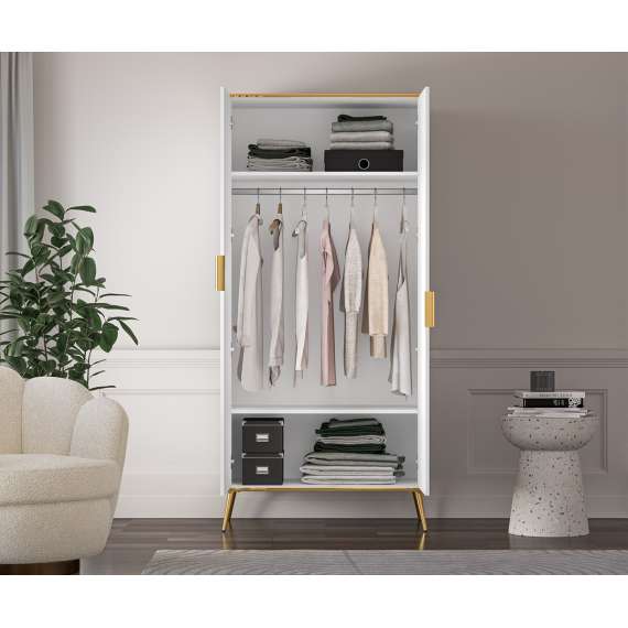 Garderobeskap VINTERBO - 92x195 cm - hvit matt - 2 dører - metall bein