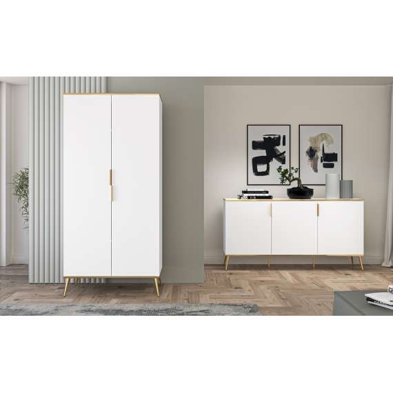 Garderobeskap VINTERBO - 92x195 cm - hvit matt - 2 dører - metall bein