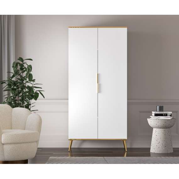 Garderobeskap VINTERBO - 92x195 cm - hvit matt - 2 dører - metall bein